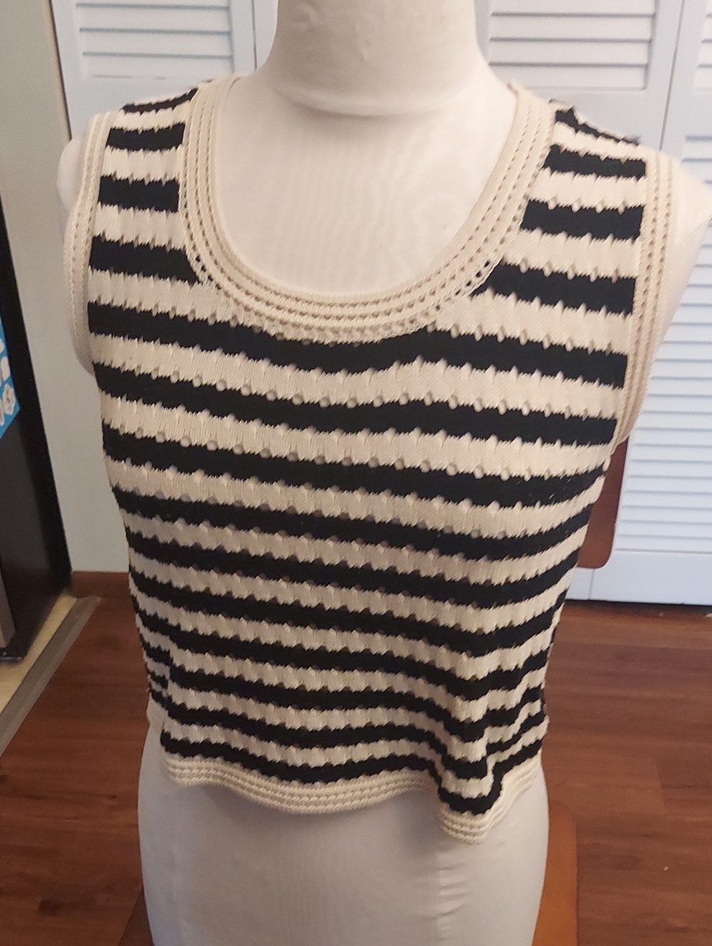 Commense Black & Cream Striped Knit Tank